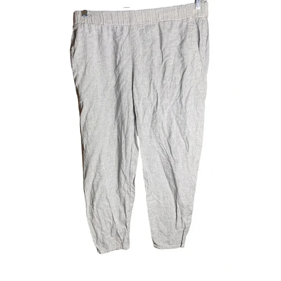 Eileen Fisher Women’s Organic Linen Blend Stripe Crop Pants Lagenlook sz M - Picture 1 of 12